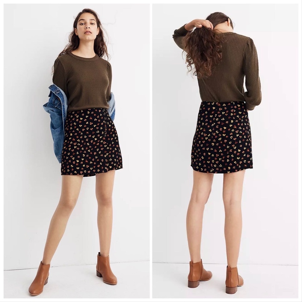 Madewell Side-Button A-Line Mini Skirt in Feline Floral Size Small
